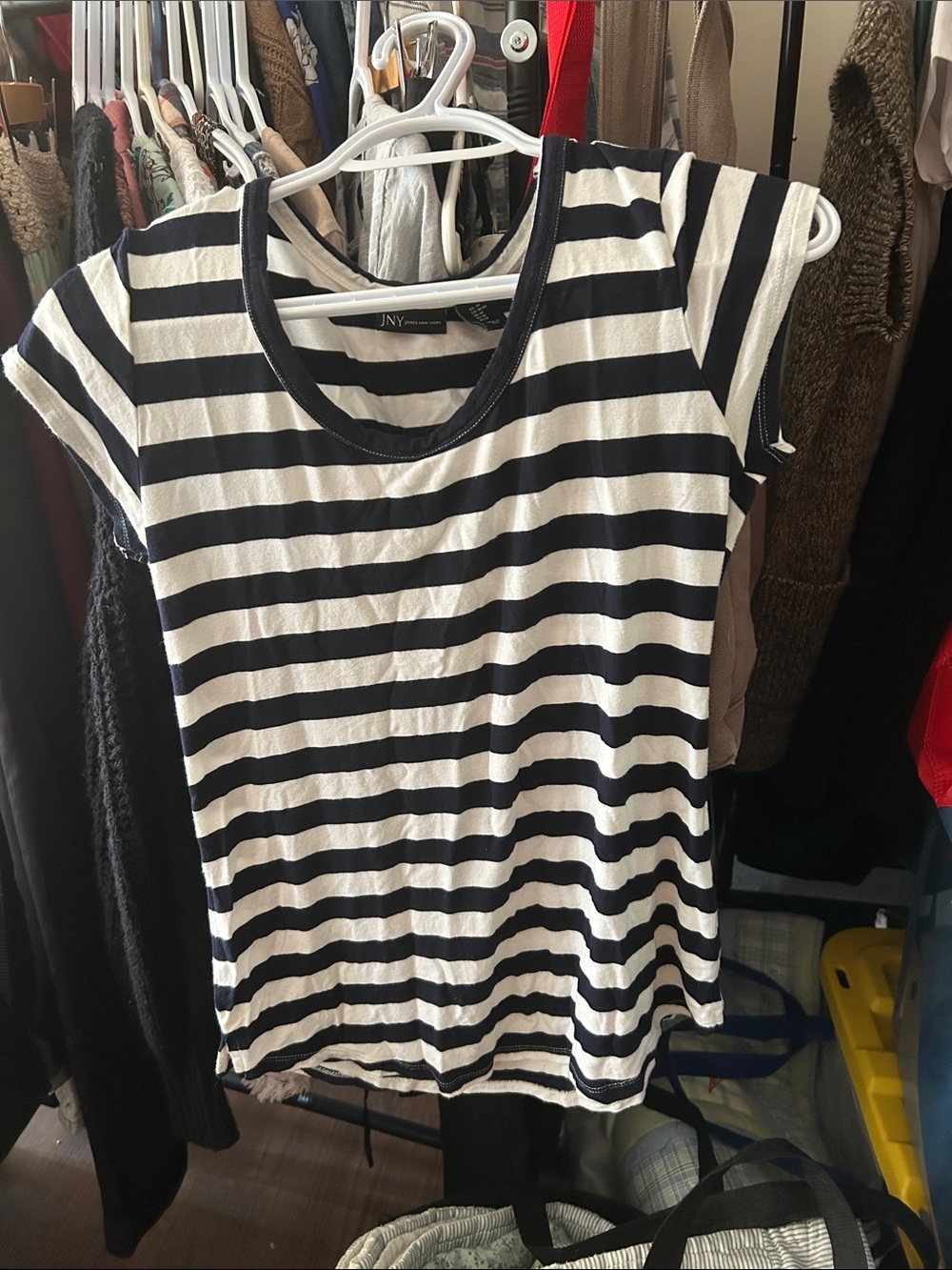 JNY Striped Navy and White Short Sleeve Tee